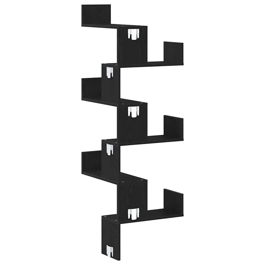Wall Corner Shelf Black Oak Storage Display Organiser Bedroom Living Room Decor
