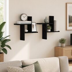 Black Floating Shelves: 2 pcs Engineered Wood 38 x 12 x 38 cm