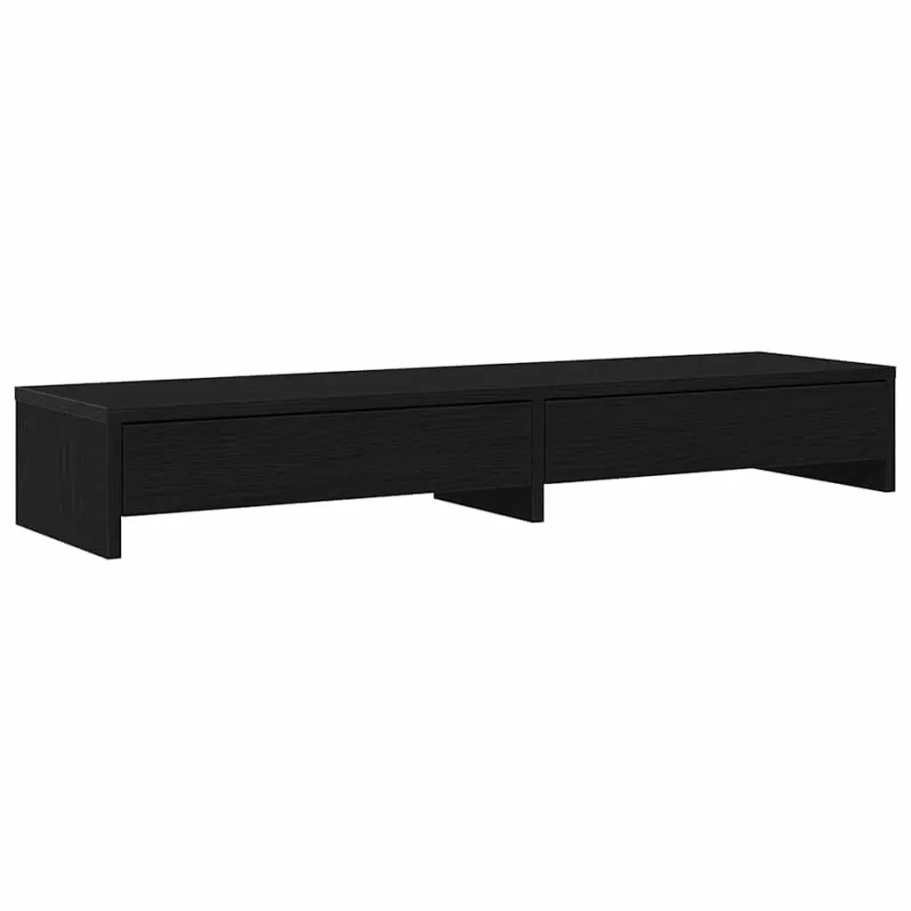 Monitor Stand for Office 100x27x15cm Black Oak Engineered Wood with 2 Drawers