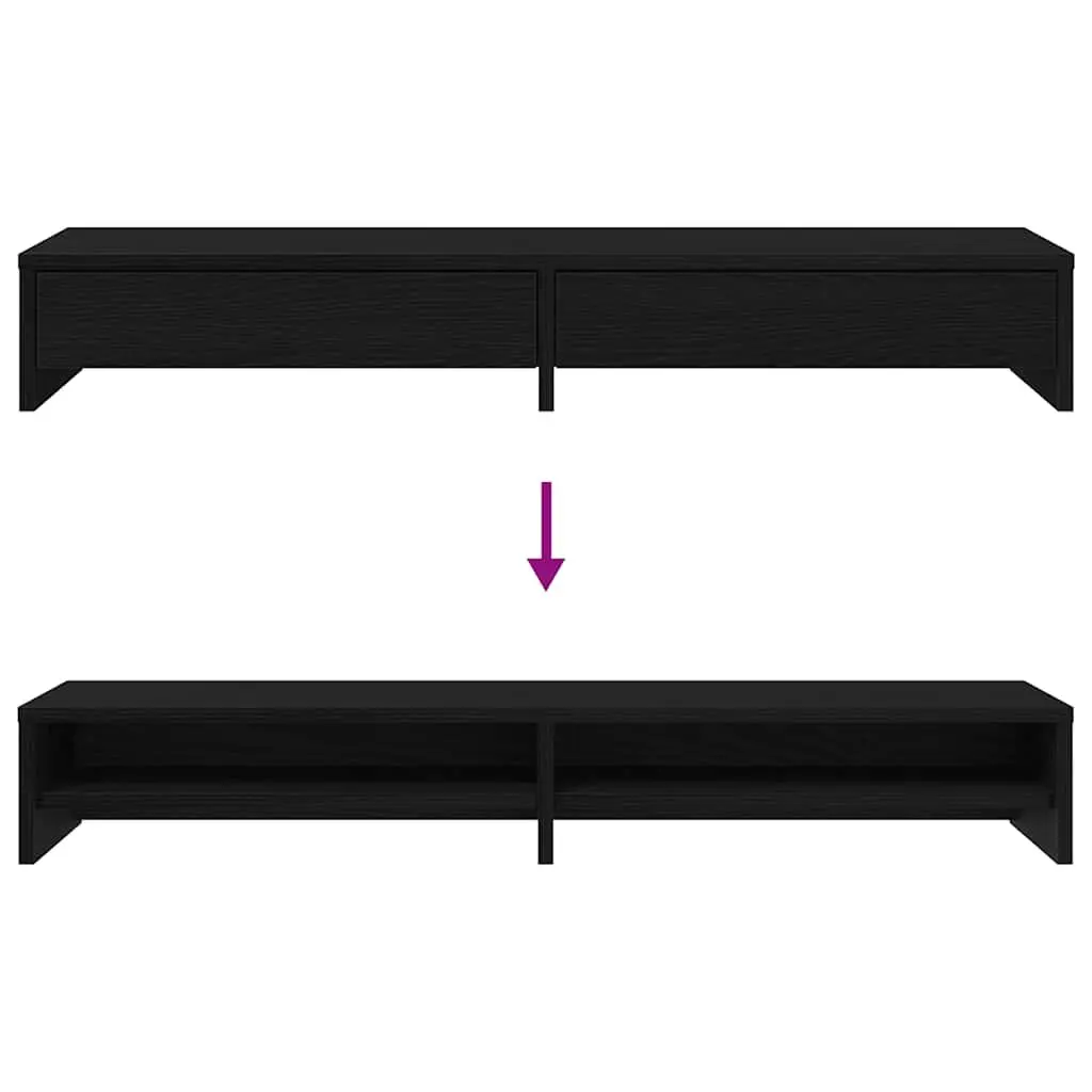 Monitor Stand for Office 100x27x15cm Black Oak Engineered Wood with 2 Drawers