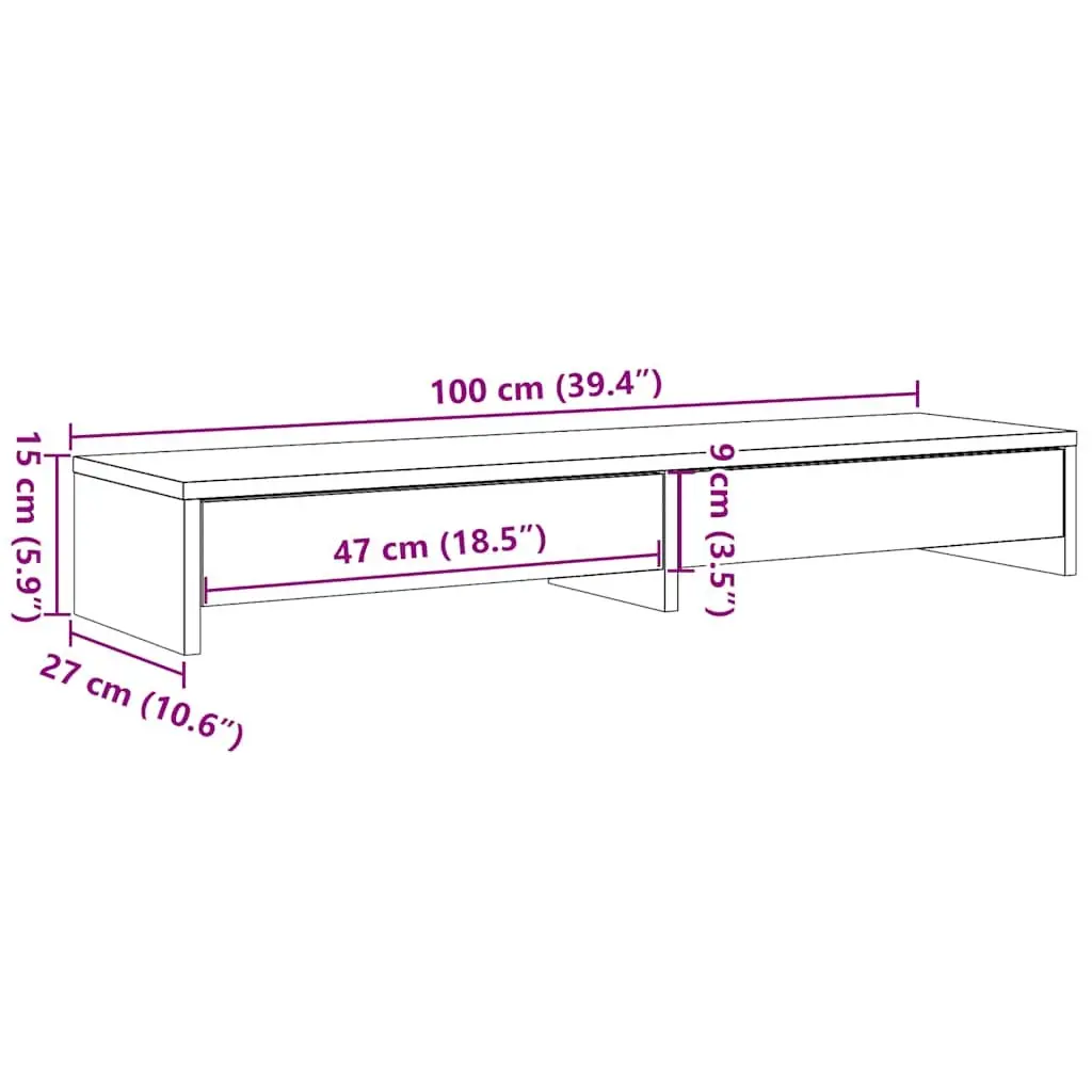 Monitor Stand for Office 100x27x15cm Black Oak Engineered Wood with 2 Drawers