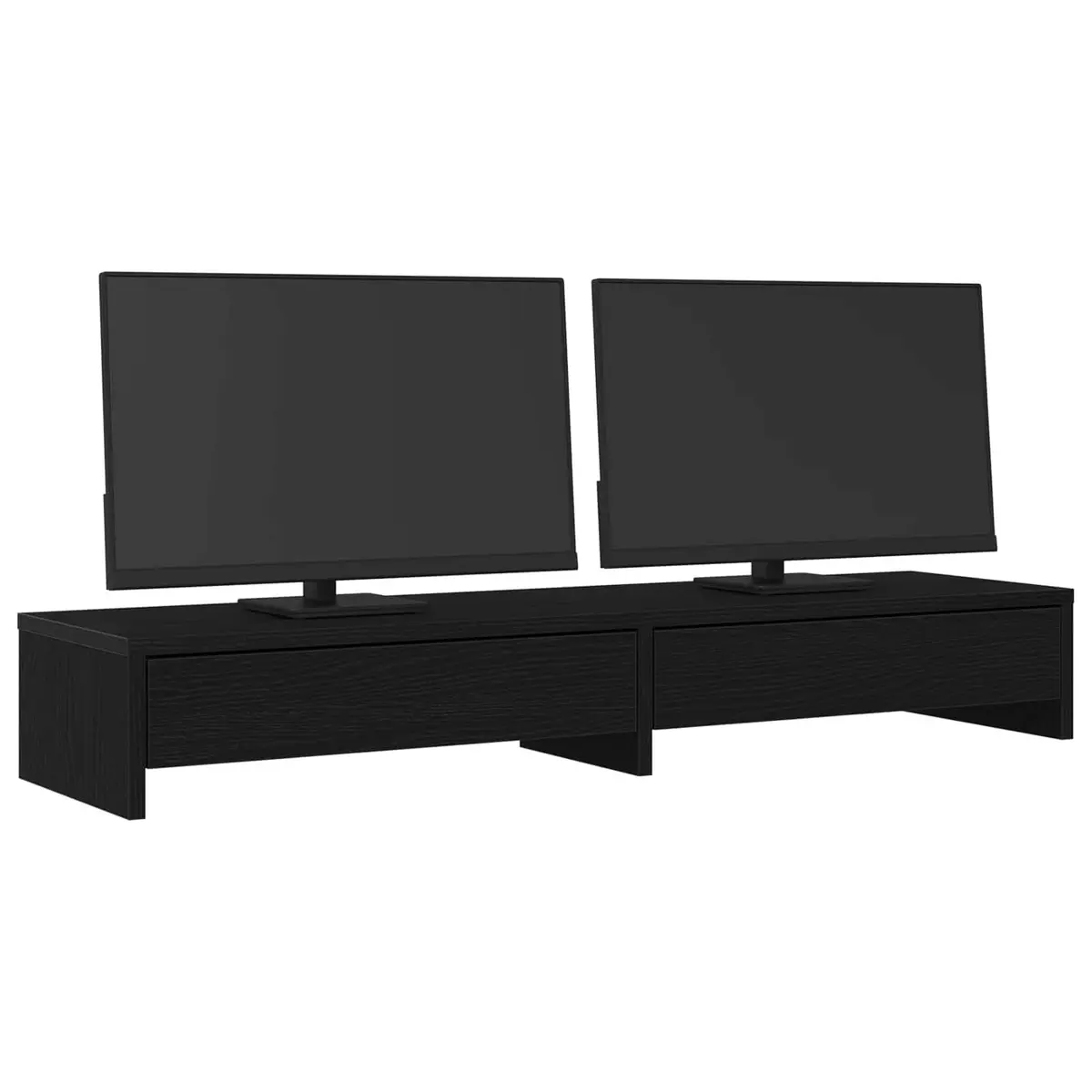 Monitor Stand for Office 100x27x15cm Black Oak Engineered Wood with 2 Drawers