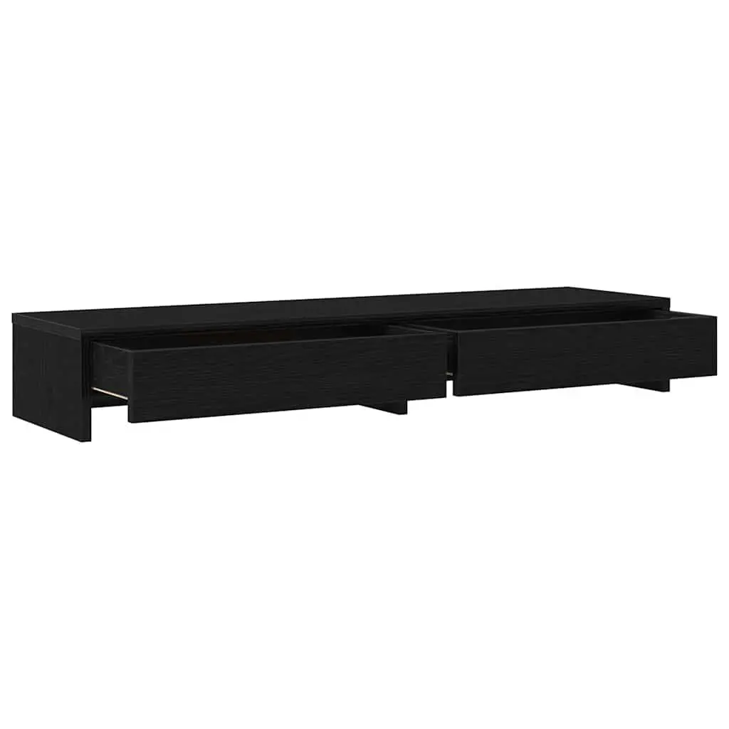 Monitor Stand for Office 100x27x15cm Black Oak Engineered Wood with 2 Drawers