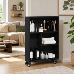 Narrow Storage Trolley Black Oak Engineered Wood Shelving Unit Organizer