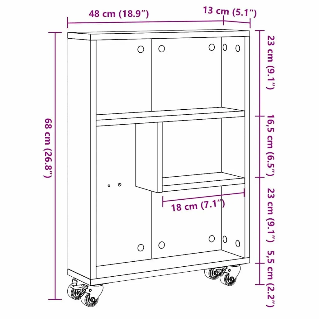 Black Oak Narrow Storage Trolley