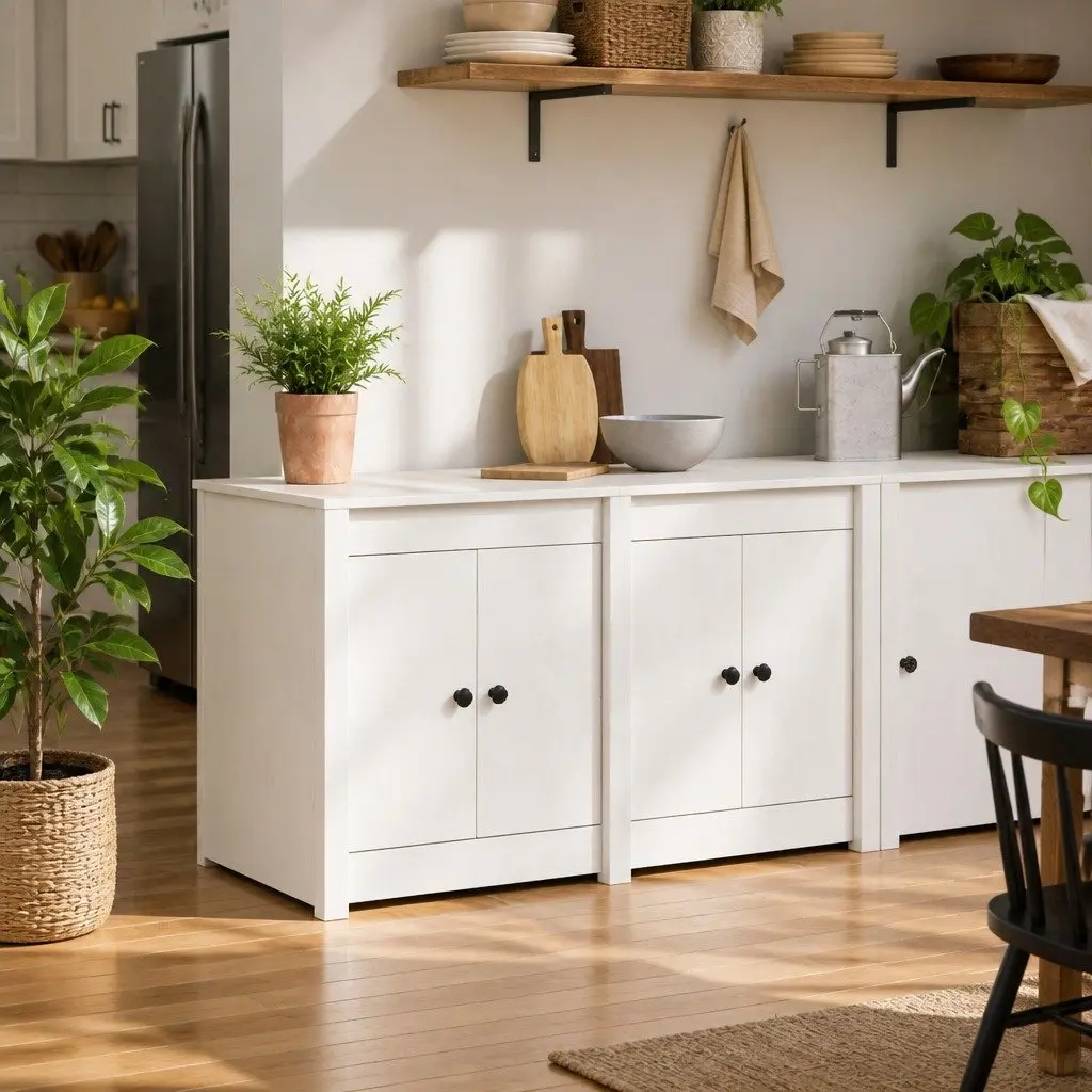 White Solid Pine Kitchen Cabinet