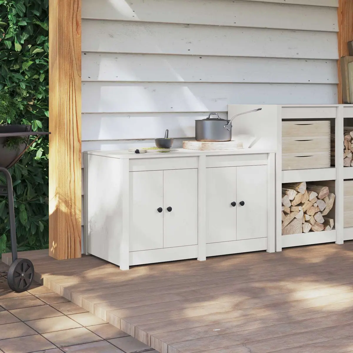 White Solid Pine Kitchen Cabinet
