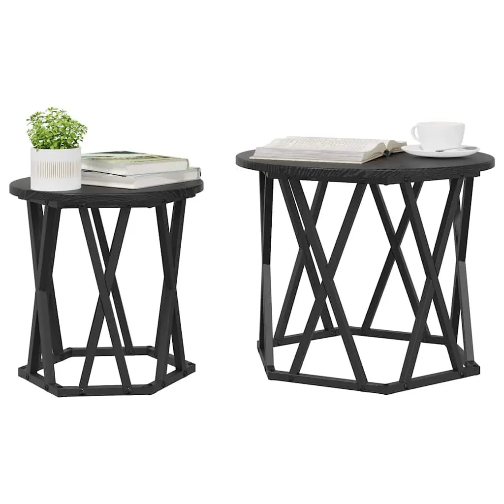 Round Black Side Table Set of 2