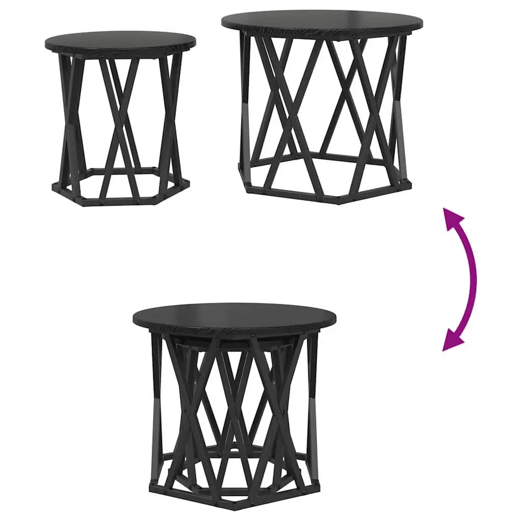 Round Black Side Table Set of 2