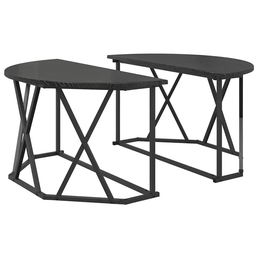 Round Black Coffee Table 80x80x42cm with Engineered Wood