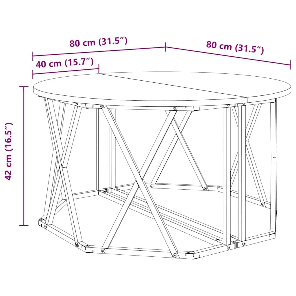 Round Black Coffee Table 80x80x42cm with Engineered Wood