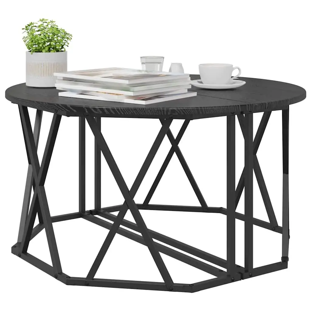 Round Black Coffee Table 80x80x42cm with Engineered Wood