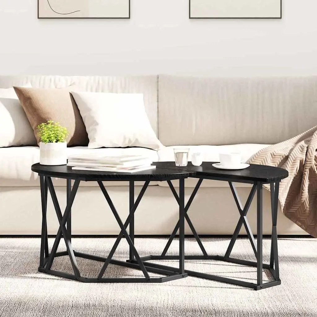 Round Black Coffee Table 80x80x42cm with Engineered Wood