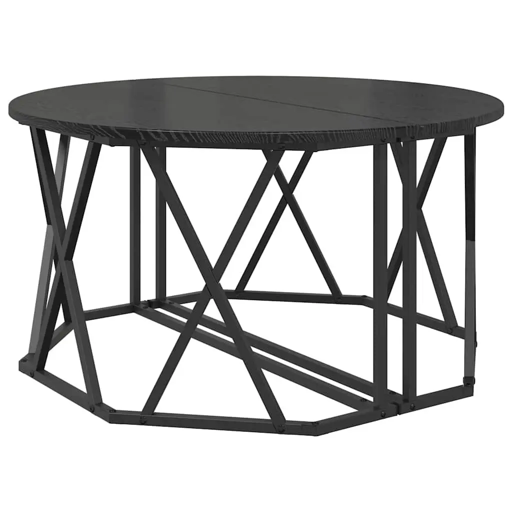 Round Black Coffee Table 80x80x42cm with Engineered Wood