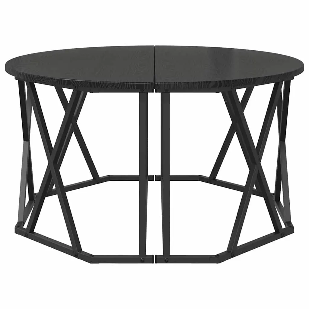 Round Black Coffee Table 80x80x42cm with Engineered Wood