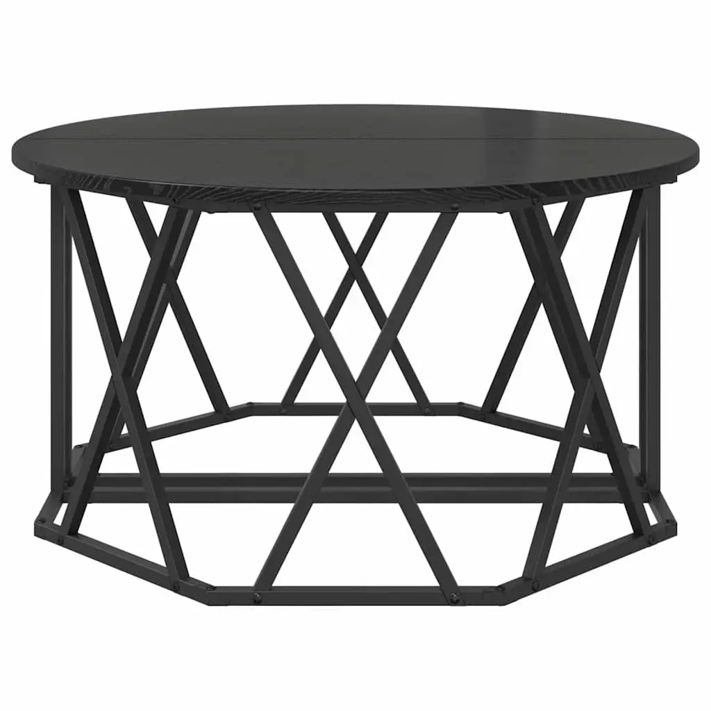 Round Black Coffee Table 80x80x42cm with Engineered Wood