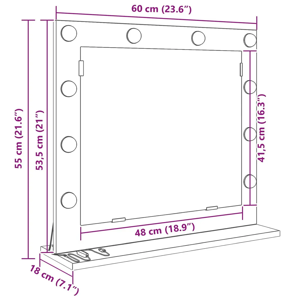 LED Vanity Mirror for Bathroom 60x55x18cm