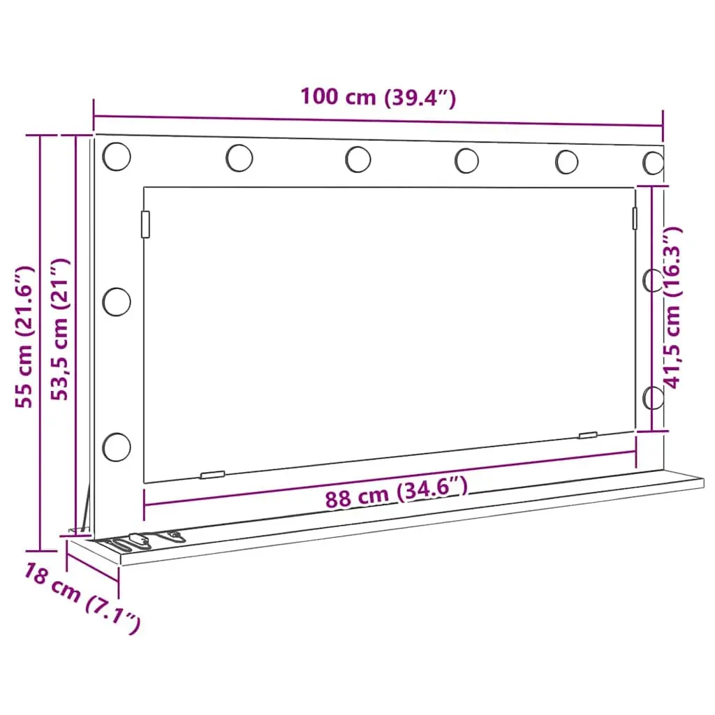 LED Vanity Mirror for Bedroom Dressing Table Wall Mount 100 x 55 x 18 cm