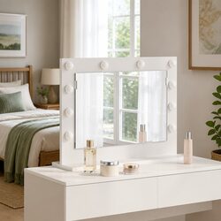 LED Vanity Mirror Specifications: 60x45x18cm Glass and Wood