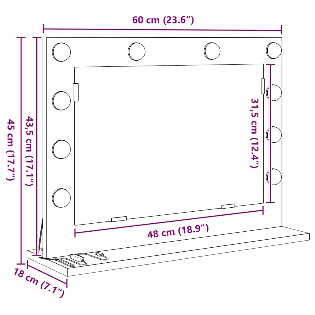 LED Vanity Mirror Bedroom 60x45x18cm Glass Engineered Wood