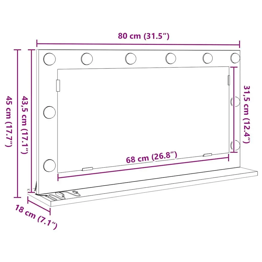LED Vanity Mirror White 80x45x18cm Bathroom Bedroom Dressing Table with USB