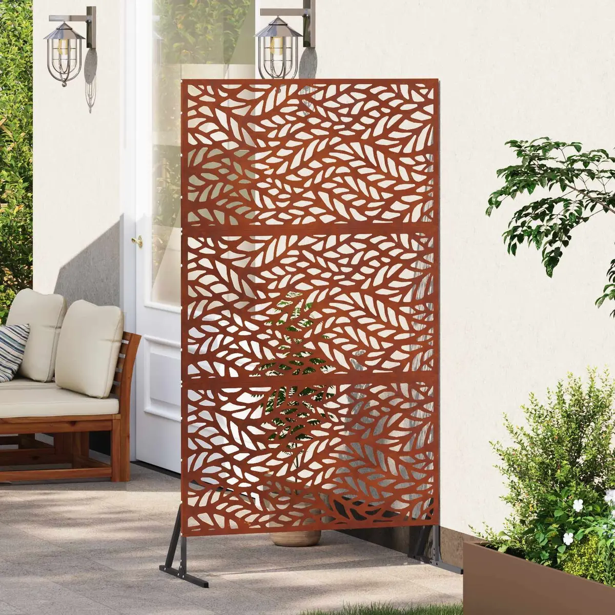 Garden Privacy Screen 100x50x180cm Steel Weathered Rusty Cut-Out Design Outdoor