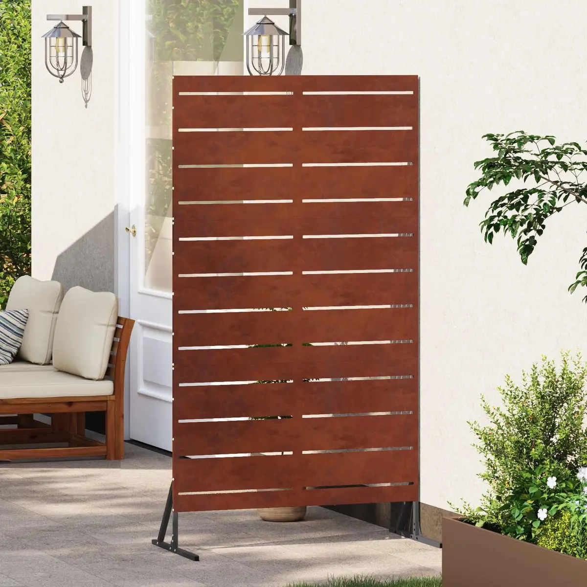 Garden Privacy Screen 100x50x180cm Steel Cut-Out Design Outdoor Patio Fence