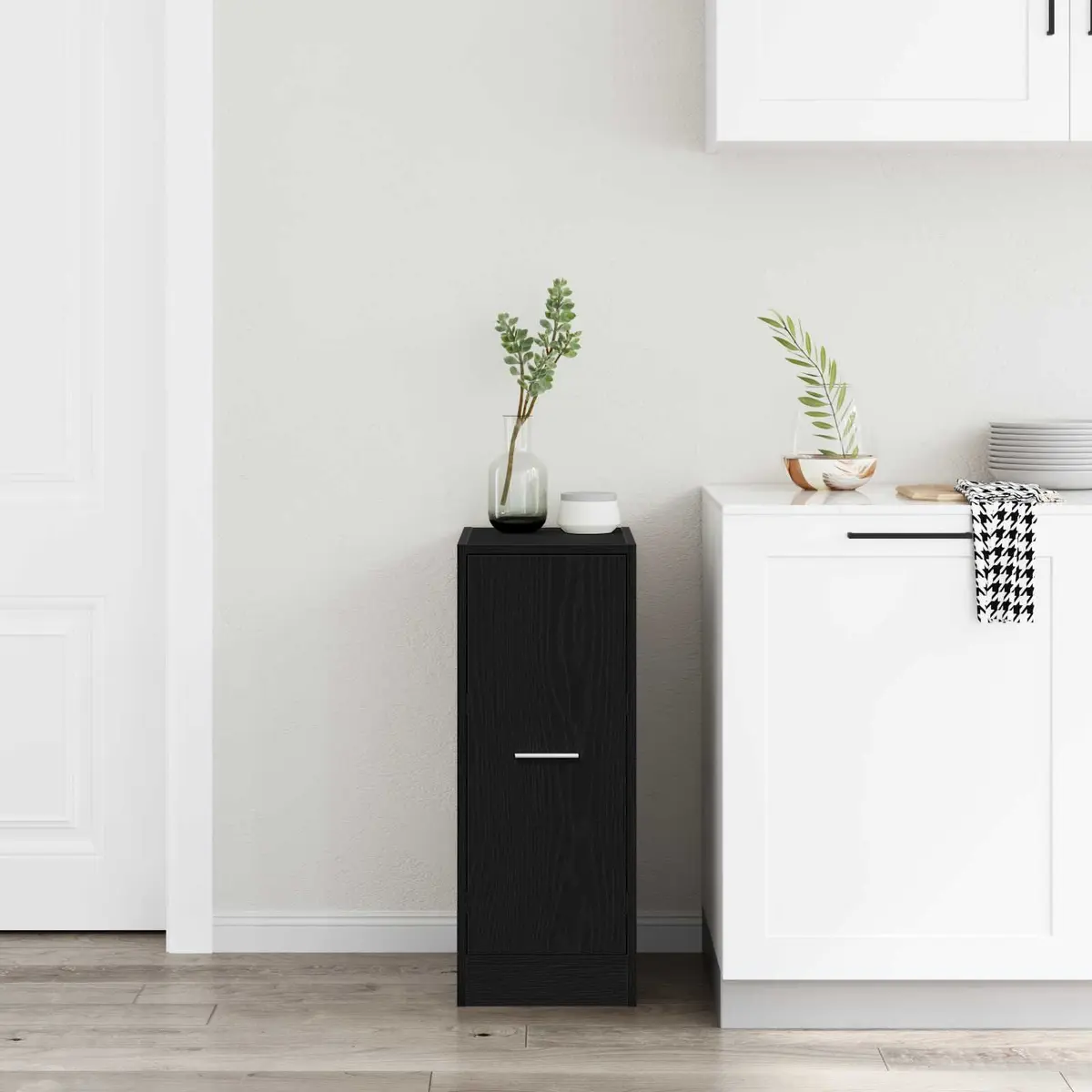 Storage Cabinet Black Oak Modern Apothecary Design Engineered Wood Home