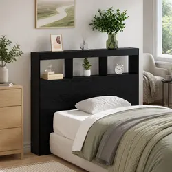 Black Oak Headboard: 120x17x102 cm, LED Light & USB Included