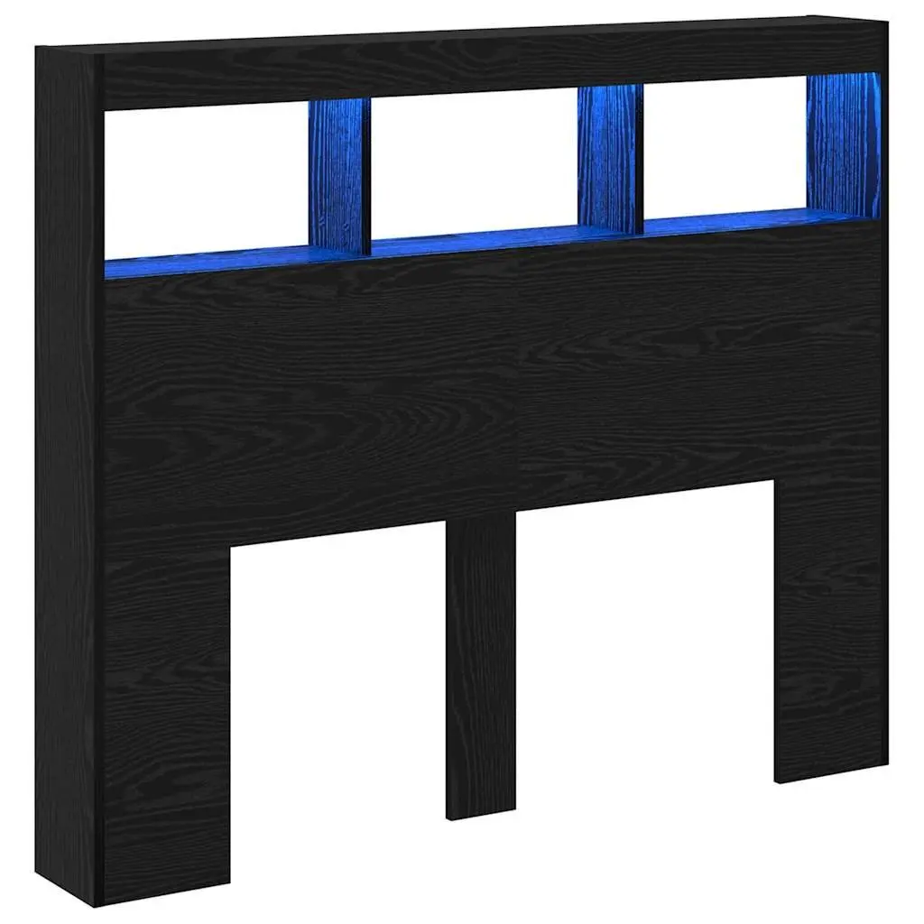 Headboard Bedroom Black Oak Engineered Wood with LED Light USB 120cm