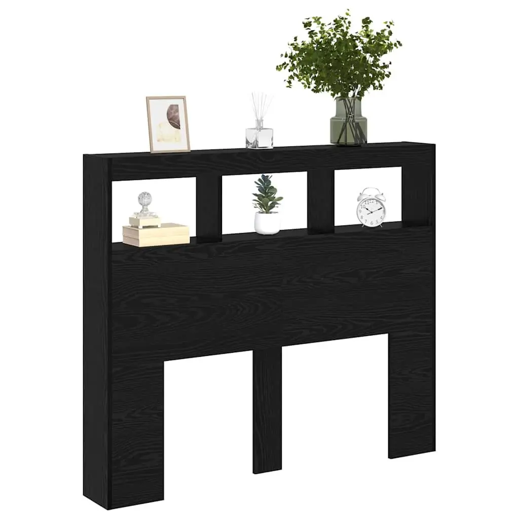 Headboard Bedroom Black Oak Engineered Wood with LED Light USB 120cm