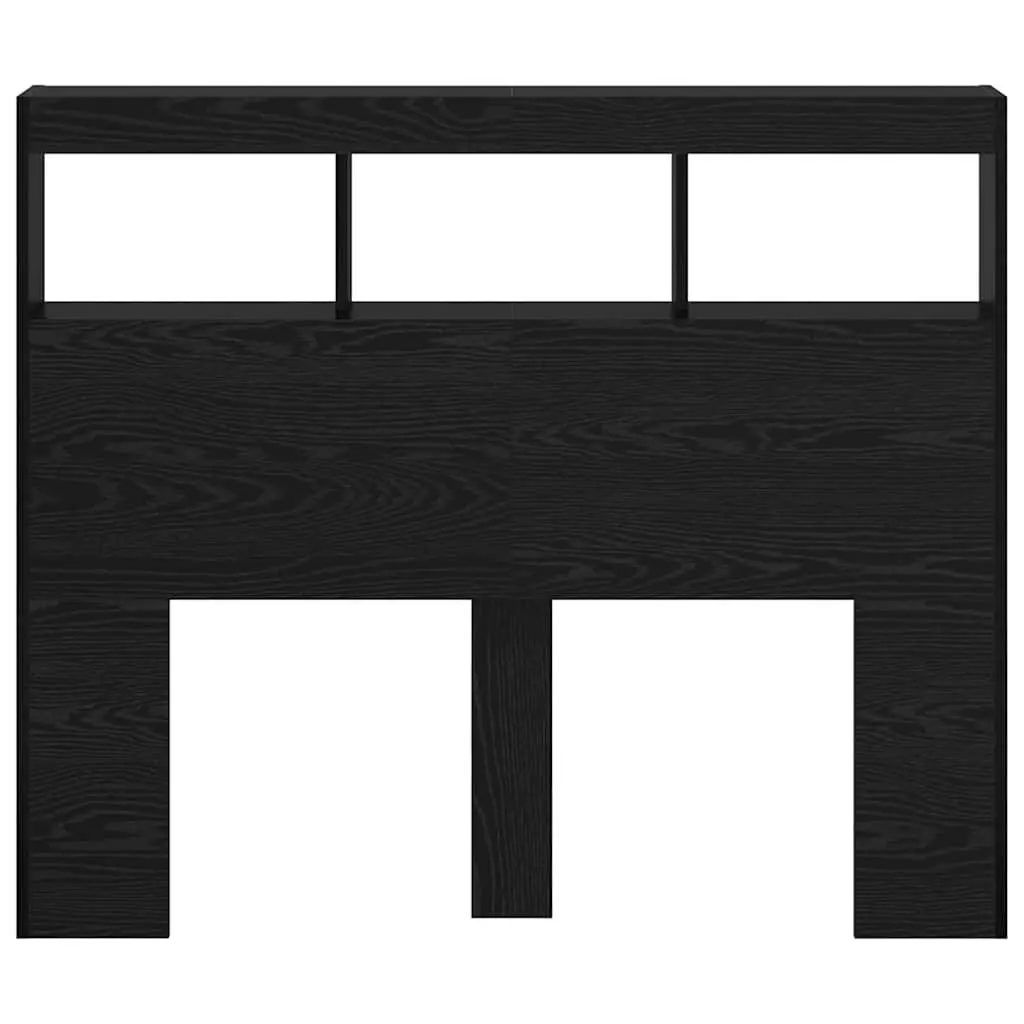 Headboard Bedroom Black Oak Engineered Wood with LED Light USB 120cm