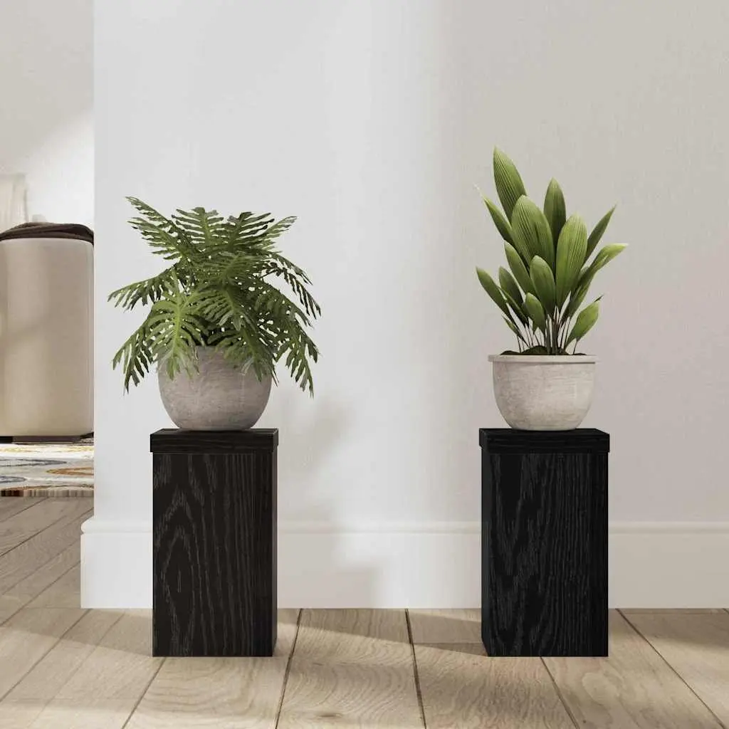Plant Stand Indoor Outdoor 2 Piece Black Modern Engineered Wood Garden Display Pot