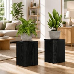 Engineered Wood Plant Stand Set - Black, 20x20x30cm, 2 Pieces