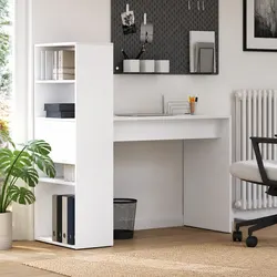 113x54x120cm White Study Desk with Built-In Shelves