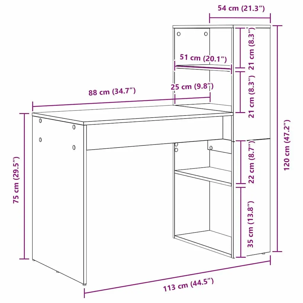 Study Desk with Shelves for Home Office 113x54x120cm Modern White