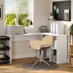 Corner Desk Specifications: 142x102x73cm with Shelves