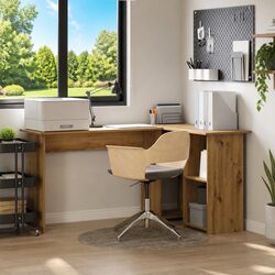 Corner Desk: Dimensions 142 x 102 x 73 cm in Brown
