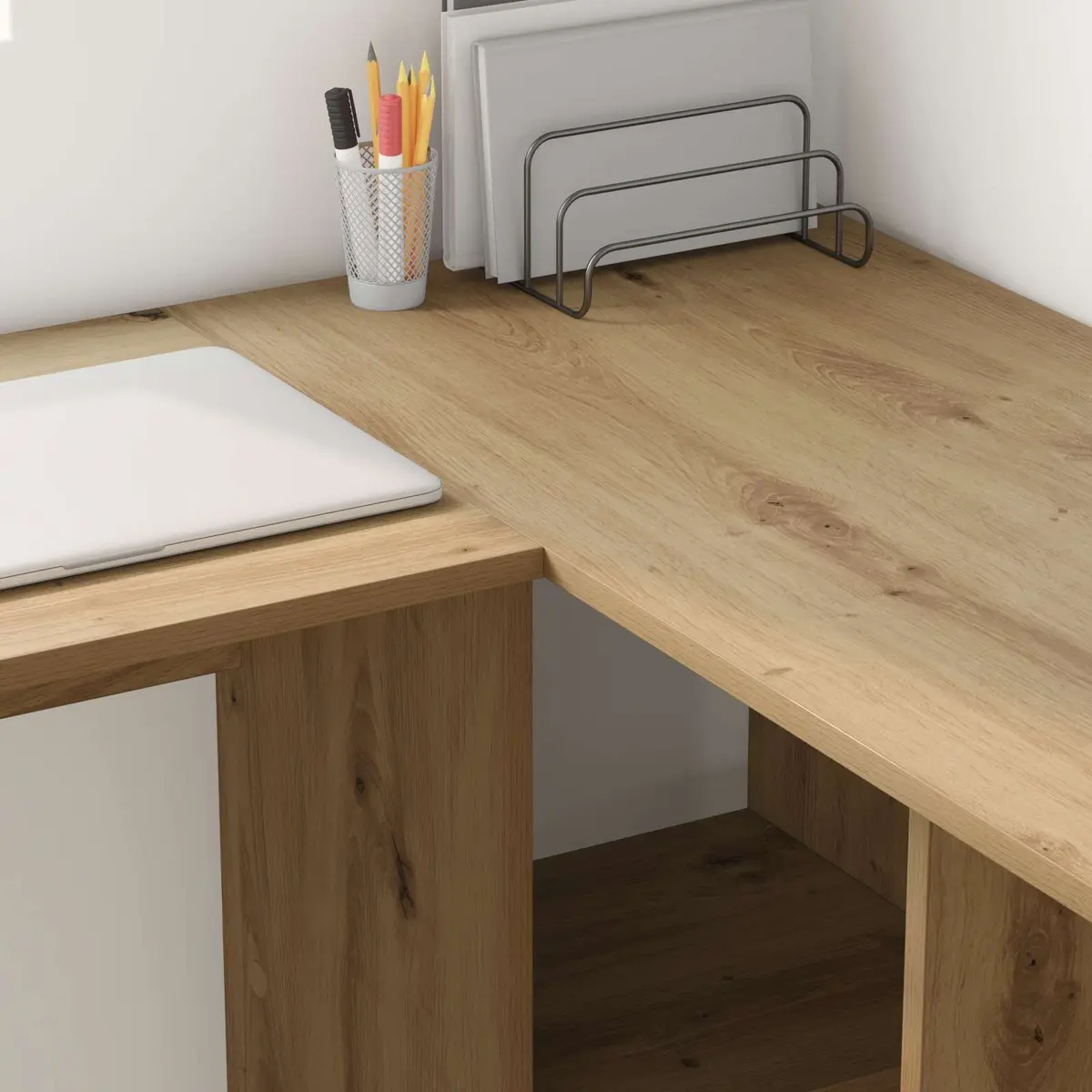 Corner Desk Engineered Wood Modern Office Workspace Brown 142 x 102 x 73 cm