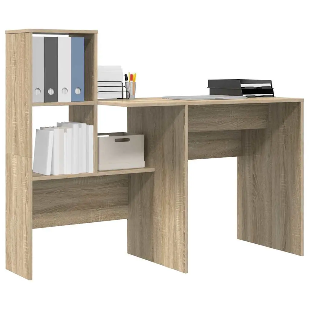 Engineered Wood Desk for Home Office with Storage Shelves Brown Sonoma Oak 1315 x 500 x 1065 mm