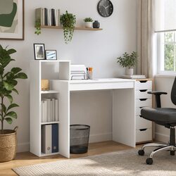 White Engineered Wood Desk with Shelf – Dimensions: 100 x 40 x 90 cm