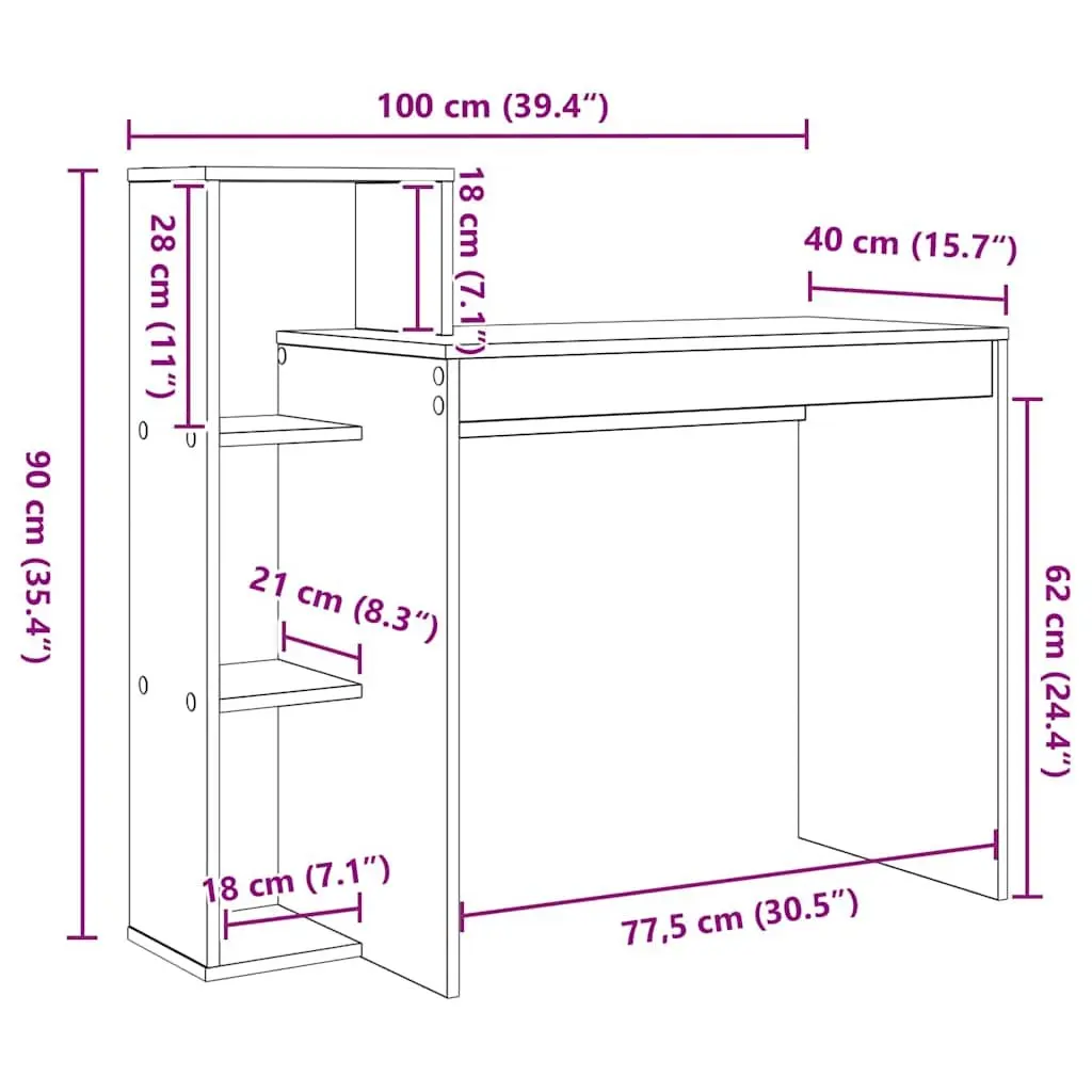 White Desk with Shelf Home Office Computer Study Table 100 x 40 x 90 cm