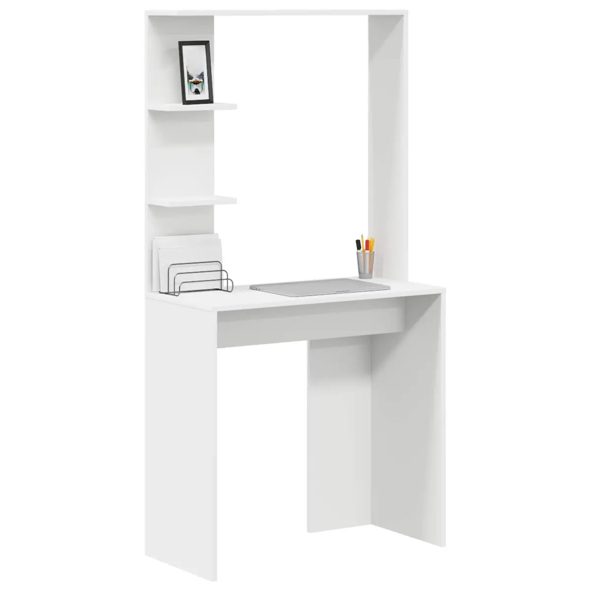 Writing Desk for Office Study 78.5 x 37 x 154.5 cm White with Shelves Storage