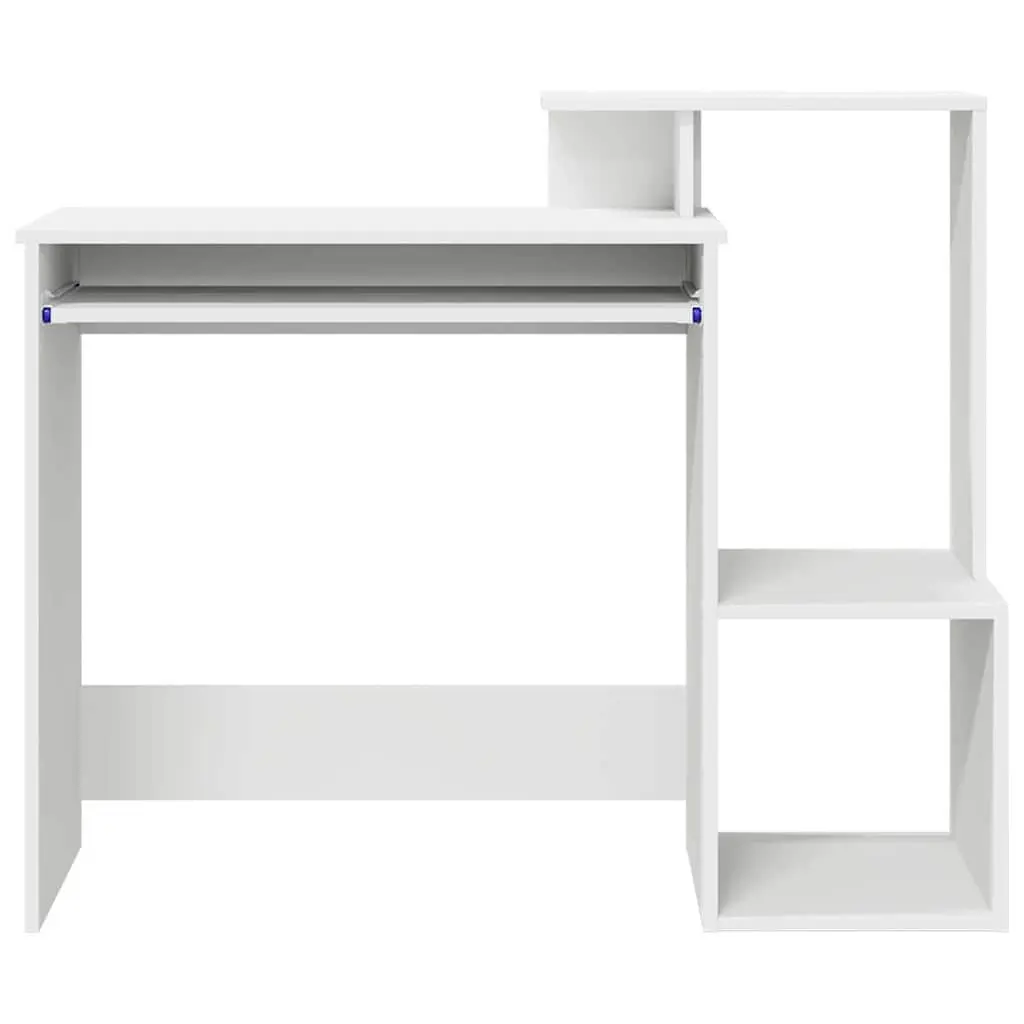 White Desk with Drawer Engineered Wood Rectangular Computer Workstation Storage