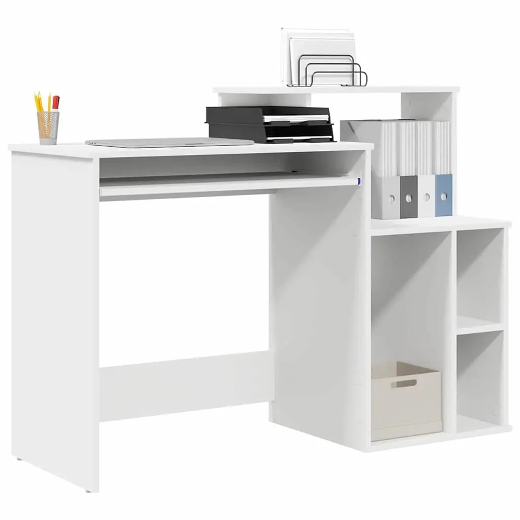 Desk with Drawer White Engineered Wood Modern Home Office Workspace Storage