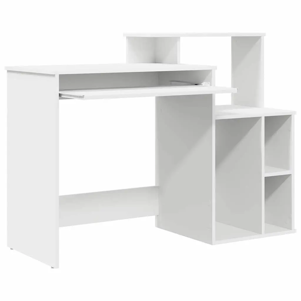 Desk with Drawer White Engineered Wood Modern Home Office Workspace Storage
