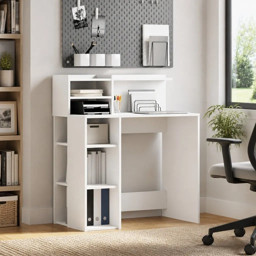 White Desk with Shelf for Office 90 x 48 x 101.5 cm