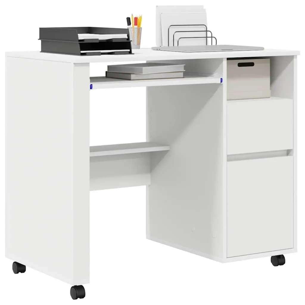White Computer Desk with Wheels Mobile Office Workstation Home Study Table