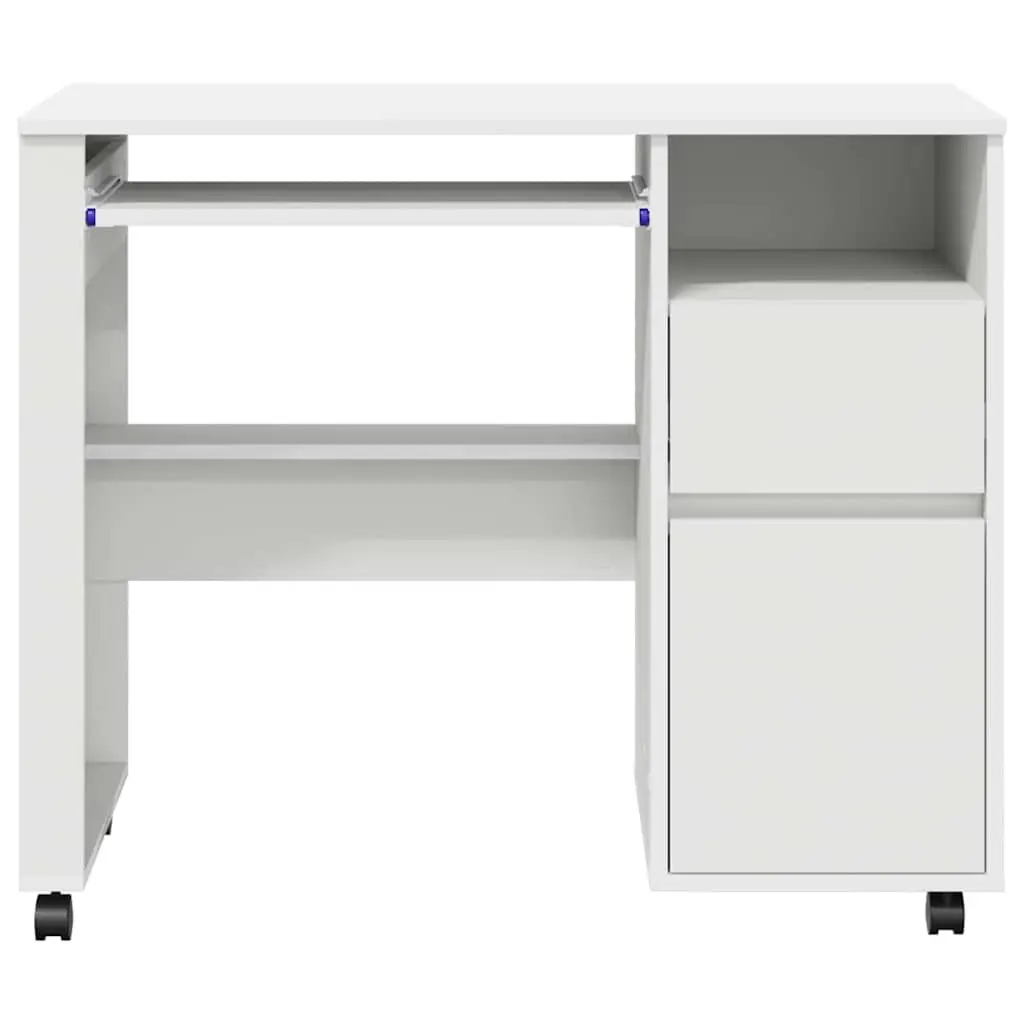 White Computer Desk with Wheels Mobile Office Workstation Home Study Table