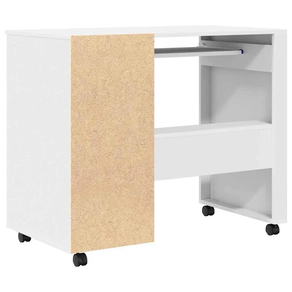 White Computer Desk with Wheels Mobile Office Workstation Home Study Table